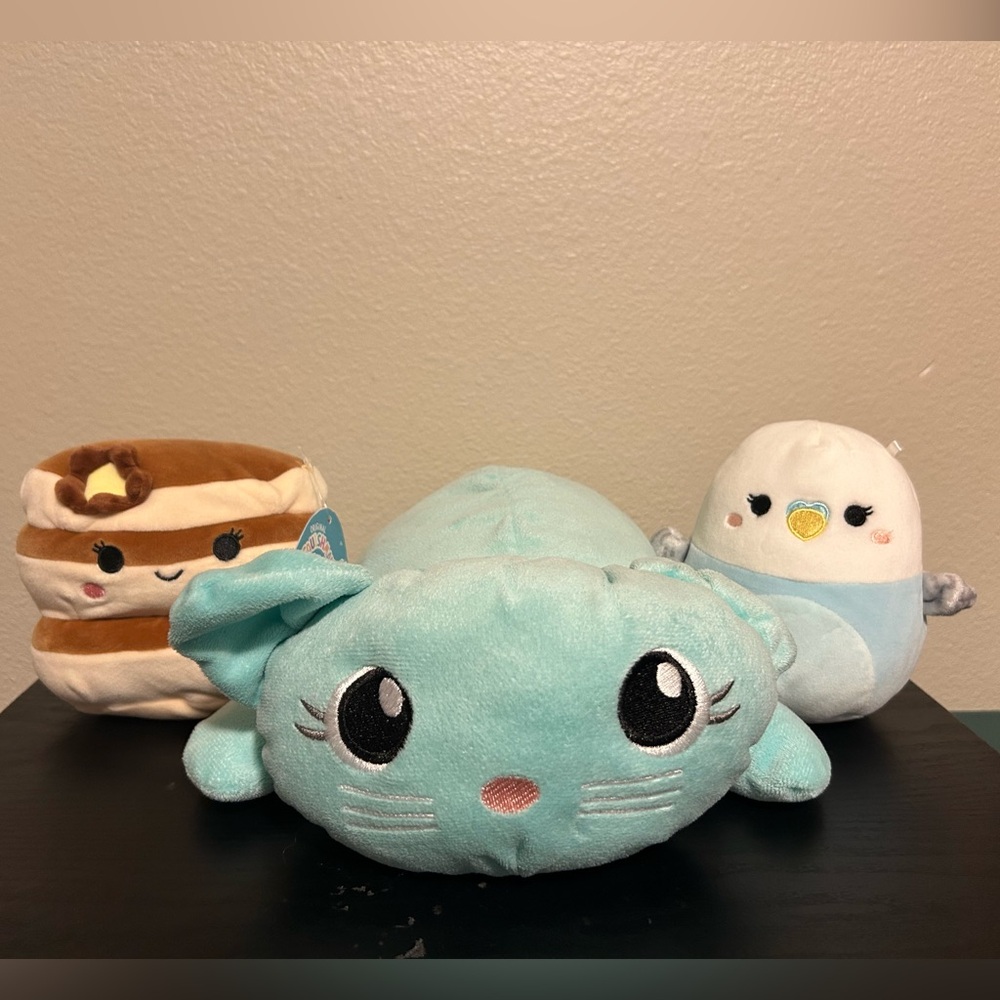 Cute Plush Toy Set - blue stuffy, Rayen & a bird/ chick Squishmallow